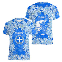 Greece Baroque Pattern Women V-Neck T-Shirt with Greek Flag Crest and Country Map
