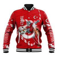 Personalized Turkey Football Bozkurt Mascot Baseball Jacket Turkish Flag Crescent Moon Red And White Comic Art