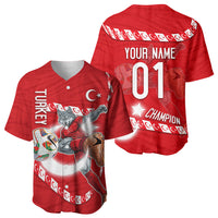 Personalized Turkey Football Bozkurt Mascot Baseball Jersey Turkish Flag Crescent Moon Red And White Comic Art