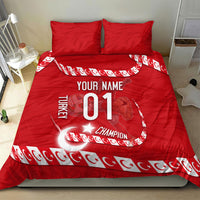 Personalized Turkey Football Bozkurt Mascot Bedding Set Turkish Flag Crescent Moon Red And White Comic Art