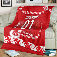 Personalized Turkey Football Bozkurt Mascot Blanket Turkish Flag Crescent Moon Red And White Comic Art