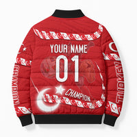 Personalized Turkey Football Bozkurt Mascot Bomber Puffer Jacket Turkish Flag Crescent Moon Red And White Comic Art