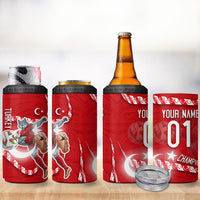 Personalized Turkey Football Bozkurt Mascot 4 in 1 Can Cooler Tumbler Turkish Flag Crescent Moon Red And White Comic Art