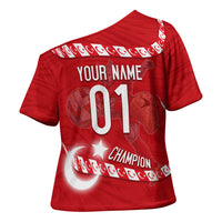 Personalized Turkey Football Bozkurt Mascot Cross Shoulder Shirt Turkish Flag Crescent Moon Red And White Comic Art