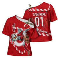 Personalized Turkey Football Bozkurt Mascot Cross Shoulder Shirt Turkish Flag Crescent Moon Red And White Comic Art