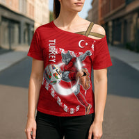 Personalized Turkey Football Bozkurt Mascot Cross Shoulder Shirt Turkish Flag Crescent Moon Red And White Comic Art