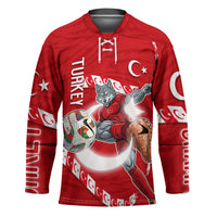 Personalized Turkey Football Bozkurt Mascot Hockey Jersey Turkish Flag Crescent Moon Red And White Comic Art