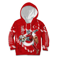 Personalized Turkey Football Bozkurt Mascot Kid Hoodie Turkish Flag Crescent Moon Red And White Comic Art