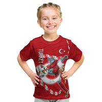 Personalized Turkey Football Bozkurt Mascot Kid T Shirt Turkish Flag Crescent Moon Red And White Comic Art