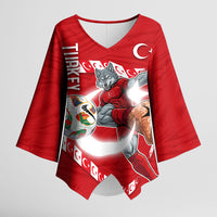 Personalized Turkey Football Bozkurt Mascot Kimono Sleeve Blouse Turkish Flag Crescent Moon Red And White Comic Art