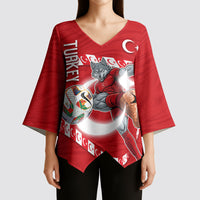 Personalized Turkey Football Bozkurt Mascot Kimono Sleeve Blouse Turkish Flag Crescent Moon Red And White Comic Art