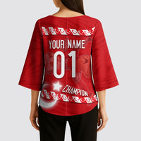 Personalized Turkey Football Bozkurt Mascot Kimono Sleeve Blouse Turkish Flag Crescent Moon Red And White Comic Art
