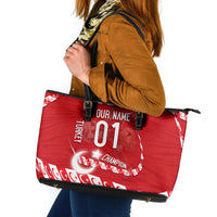 Personalized Turkey Football Bozkurt Mascot Leather Tote Bag Turkish Flag Crescent Moon Red And White Comic Art