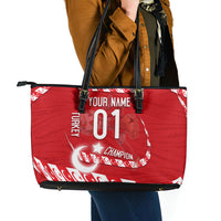 Personalized Turkey Football Bozkurt Mascot Leather Tote Bag Turkish Flag Crescent Moon Red And White Comic Art