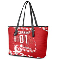 Personalized Turkey Football Bozkurt Mascot Leather Tote Bag Turkish Flag Crescent Moon Red And White Comic Art