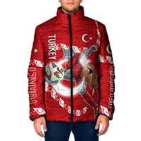 Personalized Turkey Football Bozkurt Mascot Padded Jacket Turkish Flag Crescent Moon Red And White Comic Art