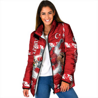 Personalized Turkey Football Bozkurt Mascot Padded Jacket Turkish Flag Crescent Moon Red And White Comic Art