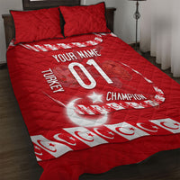 Personalized Turkey Football Bozkurt Mascot Quilt Bed Set Turkish Flag Crescent Moon Red And White Comic Art