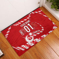 Personalized Turkey Football Bozkurt Mascot Rubber Doormat Turkish Flag Crescent Moon Red And White Comic Art