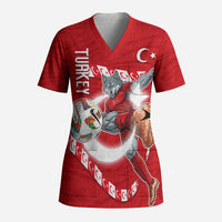 Personalized Turkey Football Bozkurt Mascot Scrub Top Turkish Flag Crescent Moon Red And White Comic Art