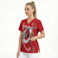 Personalized Turkey Football Bozkurt Mascot Scrub Top Turkish Flag Crescent Moon Red And White Comic Art