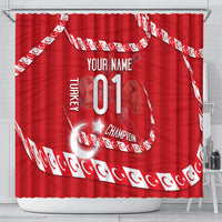 Personalized Turkey Football Bozkurt Mascot Shower Curtain Turkish Flag Crescent Moon Red And White Comic Art