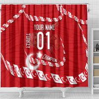 Personalized Turkey Football Bozkurt Mascot Shower Curtain Turkish Flag Crescent Moon Red And White Comic Art