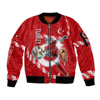 Personalized Turkey Football Bozkurt Mascot Sleeve Zip Bomber Jacket Turkish Flag Crescent Moon Red And White Comic Art