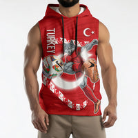 Personalized Turkey Football Bozkurt Mascot Sleeveless Hoodie Turkish Flag Crescent Moon Red And White Comic Art