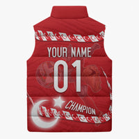 Personalized Turkey Football Bozkurt Mascot Sleeveless Puffer Jacket Turkish Flag Crescent Moon Red And White Comic Art
