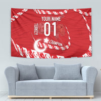 Personalized Turkey Football Bozkurt Mascot Tapestry Turkish Flag Crescent Moon Red And White Comic Art