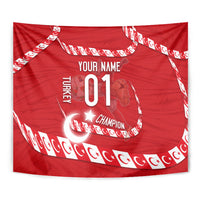 Personalized Turkey Football Bozkurt Mascot Tapestry Turkish Flag Crescent Moon Red And White Comic Art