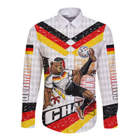 Personalized Germany Football Bear Mascot Long Sleeve Button Shirt Germany Flag Eagle Shield Distressed Comic Art