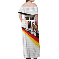 Personalized Germany Football Bear Mascot Off Shoulder Maxi Dress Germany Flag Eagle Shield Distressed Comic Art