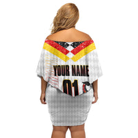 Personalized Germany Football Bear Mascot Off Shoulder Short Dress Germany Flag Eagle Shield Distressed Comic Art