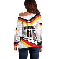 Personalized Germany Football Bear Mascot Off Shoulder Sweater Germany Flag Eagle Shield Distressed Comic Art