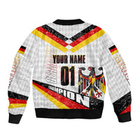 Personalized Germany Football Bear Mascot Sleeve Zip Bomber Jacket Germany Flag Eagle Shield Distressed Comic Art