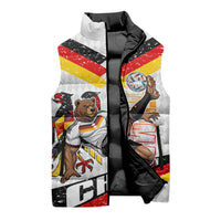 Personalized Germany Football Bear Mascot Sleeveless Puffer Jacket Germany Flag Eagle Shield Distressed Comic Art