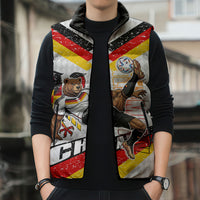 Personalized Germany Football Bear Mascot Sleeveless Puffer Jacket Germany Flag Eagle Shield Distressed Comic Art