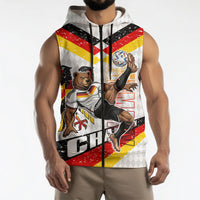 Personalized Germany Football Bear Mascot Sleeveless Zip Hoodie Germany Flag Eagle Shield Distressed Comic Art