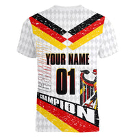 Personalized Germany Football Bear Mascot Women V-Neck T-Shirt Germany Flag Eagle Shield Distressed Comic Art