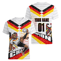 Personalized Germany Football Bear Mascot Women V-Neck T-Shirt Germany Flag Eagle Shield Distressed Comic Art