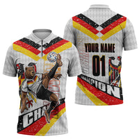 Personalized Germany Football Bear Mascot Zipper Polo Shirt Germany Flag Eagle Shield Distressed Comic Art