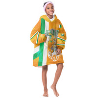 Personalized Ivory Coast Football Kid Wearable Blanket Hoodie Elephant Mascot Flag - Comic Style Graphic