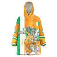 Personalized Ivory Coast Football Kid Wearable Blanket Hoodie Elephant Mascot Flag - Comic Style Graphic