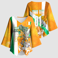 Personalized Ivory Coast Football Kimono Sleeve Blouse Elephant Mascot Flag - Comic Style Graphic