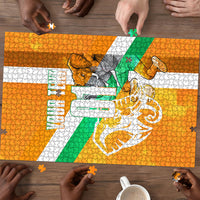 Personalized Ivory Coast Football Puzzle Elephant Mascot Flag - Comic Style Graphic