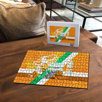 Personalized Ivory Coast Football Puzzle Elephant Mascot Flag - Comic Style Graphic