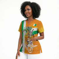 Personalized Ivory Coast Football Scrub Top Elephant Mascot Flag - Comic Style Graphic
