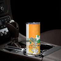 Personalized Ivory Coast Football Skinny Tumbler Elephant Mascot Flag - Comic Style Graphic